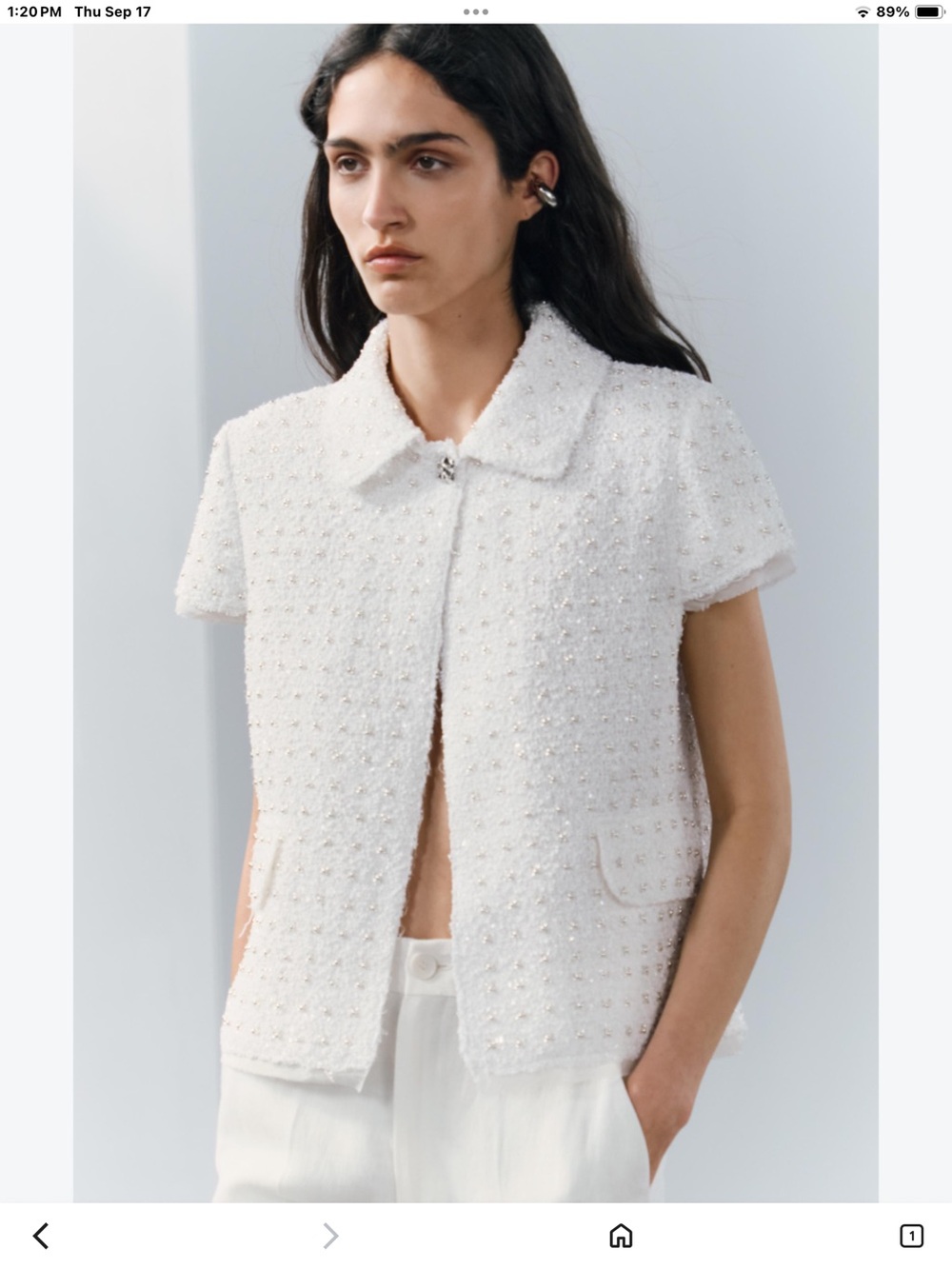 Jason Wu Elegant White Tweed Short-Sleeve Jacket M